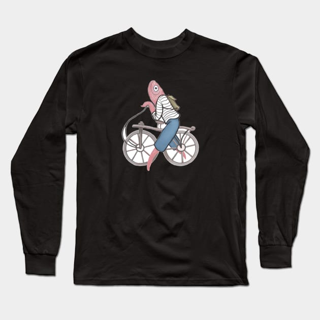 Fish on a Bicycle Long Sleeve T-Shirt by KikoeART